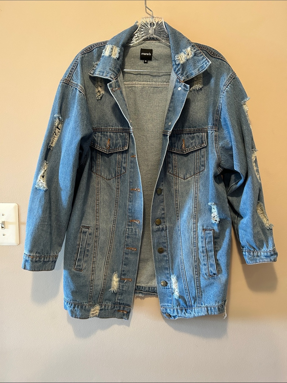 Mono B Light Blue Distressed Denim Jacket
